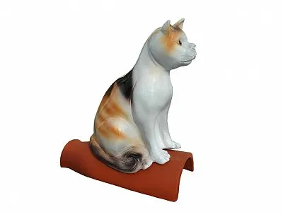 Декоративный элемент на кровлю кошка сидящая, пестрая, глазурь, Purr-Keramik